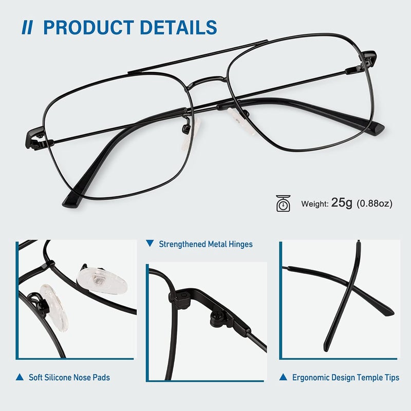 GQUEEN Fake Glasses Women Men Clear Lens Metal Frame UV400 Protection Fashion Retro Pilot Style Eyeglasses - Image 3